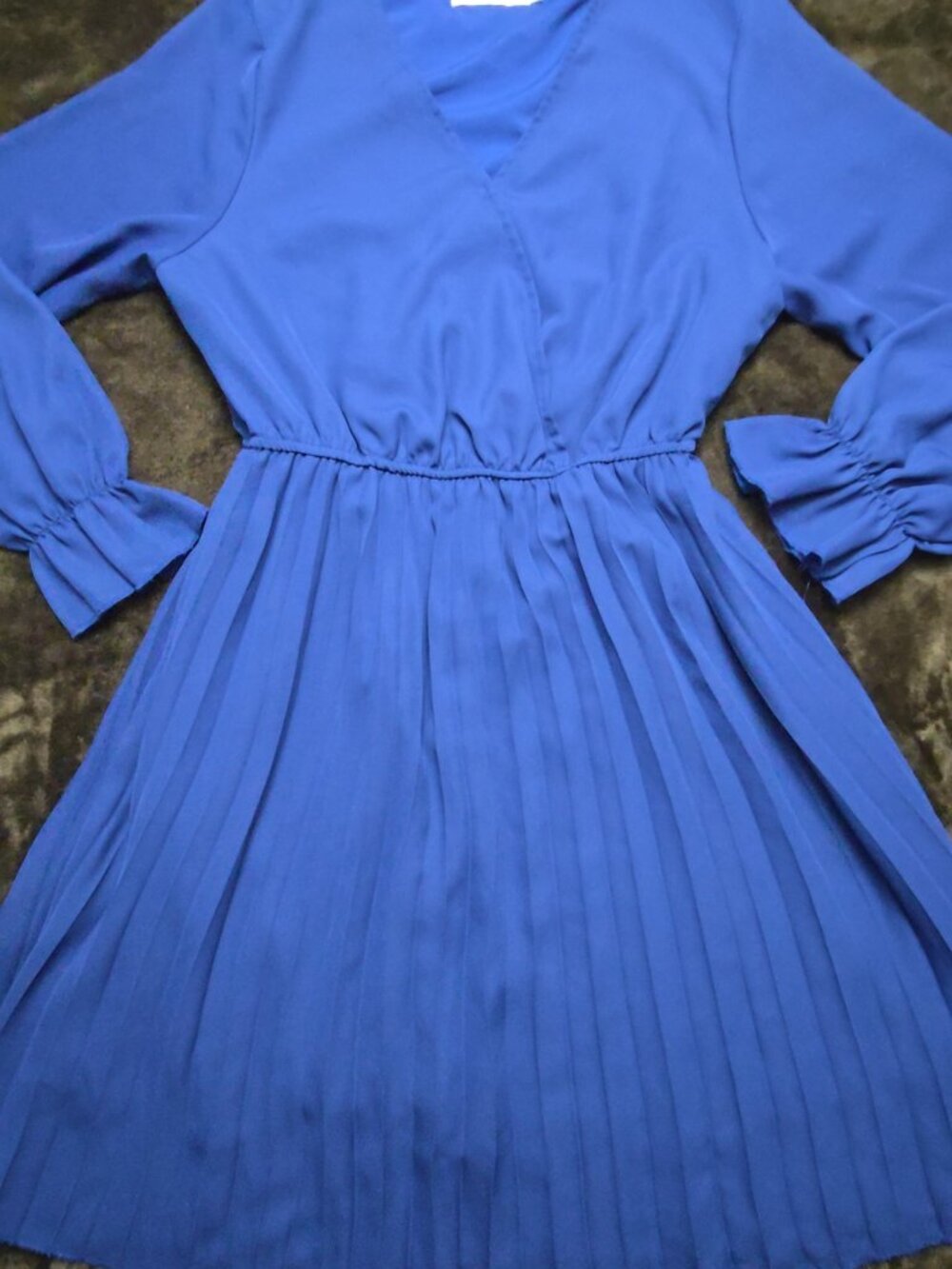 BBX Lephsnt Royal Blue Pleated Long Sleeve Dress - Women's M